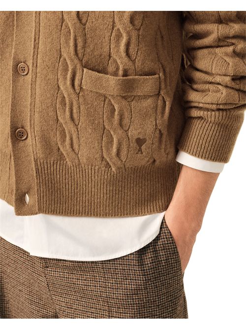 Cardigan in maglia di lana a trecce. Ami Paris | UKC393.KN0189280 CAMEL